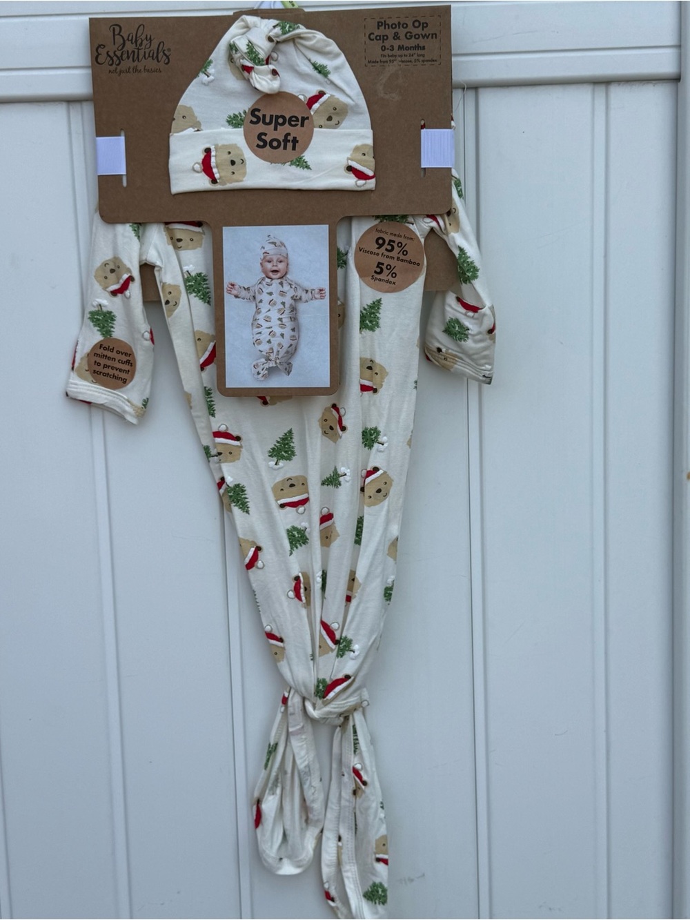 Baby Essentials Super Soft Cream Holiday Bear Knot Gown & Cap - Kids Pajamas